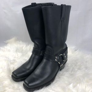 FRYE MOTORCYCLE HARNESS BLACK LEATHER BOOTS